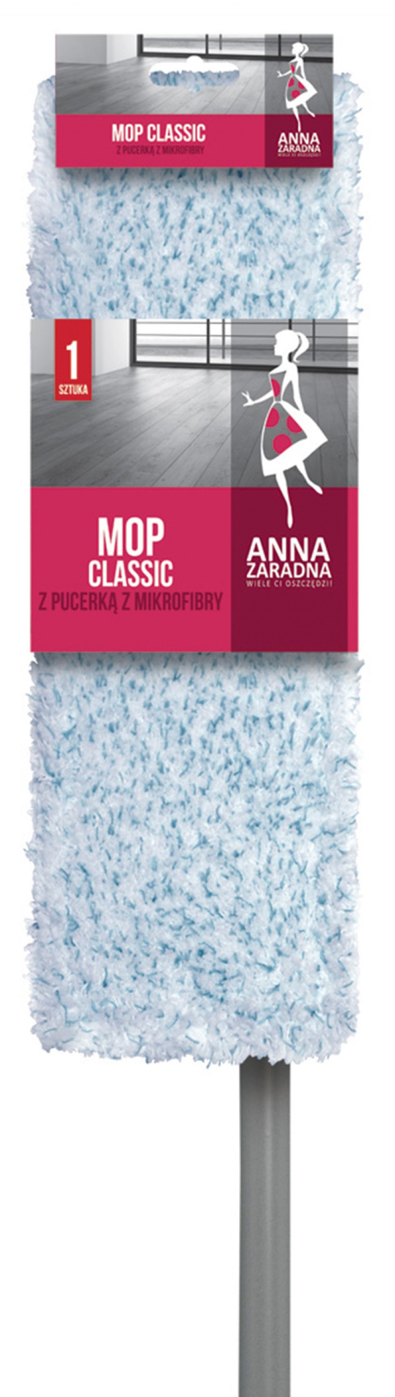 Mop płaski classic ANNA ZARADNA, z pucerką z mikrofibry, 1 szt., mix kolorów