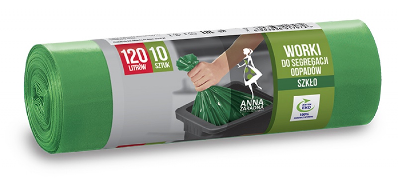 Worki do segregacji odpadów ANNA ZARADNA, szkło, 120 l, 10 szt., zielone