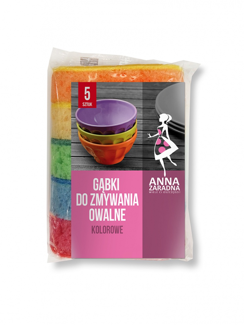 Gąbki do zmywania ANNA ZARADNA, owalne kolorowe, 5szt.