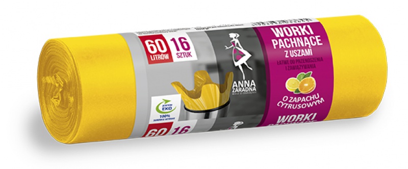 Worki na śmieci z uszami ANNA ZARADNA, zapach cytrusów, 60 l, 16 szt.