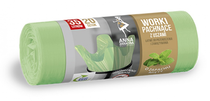 Worki ANNA ZARADNA, na śmieci z uszami, zapach miętowy, 35 l, 20 szt.