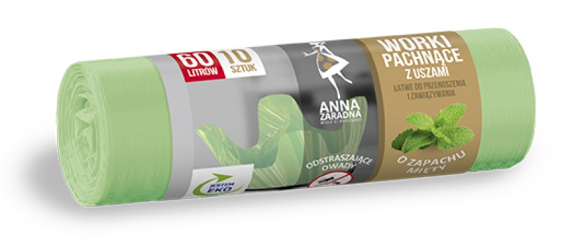 Worki na śmieci ANNA ZARADNA, z uszami, zapach miętowy, 60 l, 10 szt.