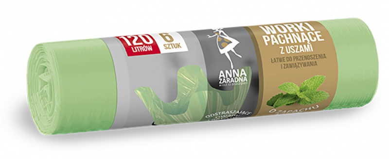 Worki na śmieci ANNA ZARADNA, z uszami, zapach miętowy, 120 l, 6 szt.