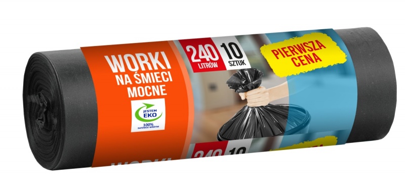 Worki na śmieci FIXI, mocne, 240 l, 10 szt., czarne