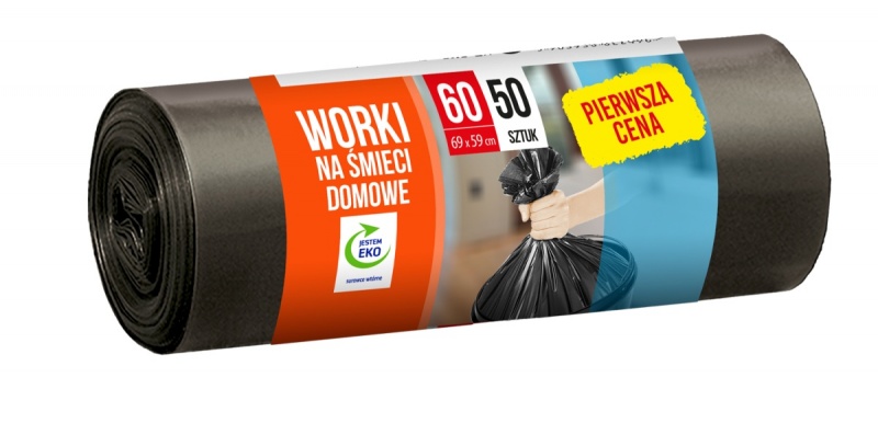 Worki na śmieci domowe FIXI, 60 l, 50 szt., czarne
