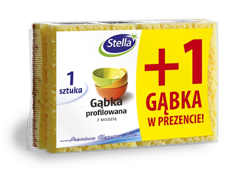 Gąbka profilowana STELLA, z miedzią, 1 szt. + 1 gratis