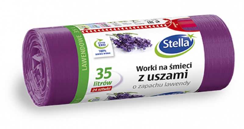 Worki na śmieci STELLA, z uszami, zapach lawendy, 35 l, 24 szt.