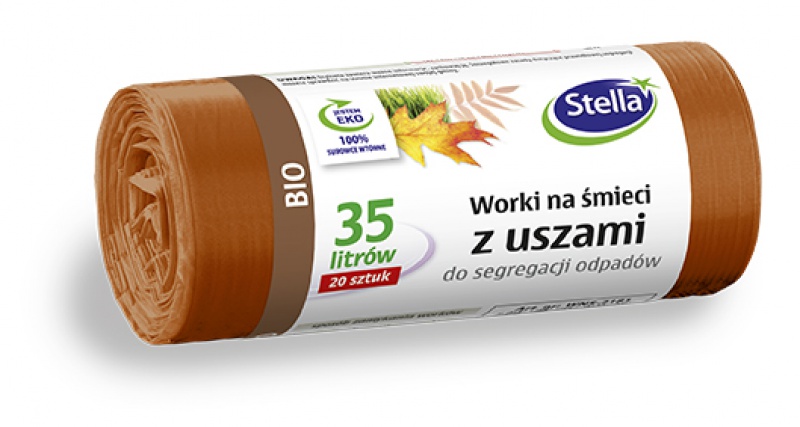 Worki z uszami STELLA, do segregacji odpadów bio, 35 l, 20 szt., brązowe