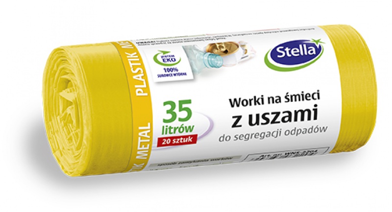 Worki z uszami STELLA, do segregacji metali i plastiku, 35 l, 20 szt., żółte