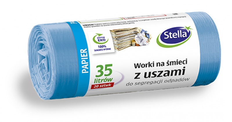 Worki z uszami STELLA, do segregacji odpadów papierowych, 35 l, 20 szt., niebieskie