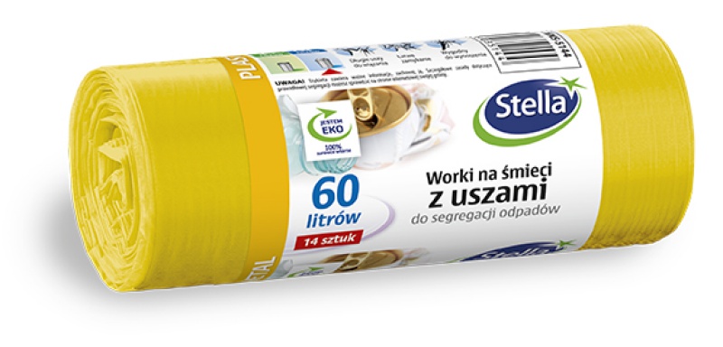 Worki z uszami STELLA, do segregacji plastiku i metali, 60 l, 14 szt., żółte