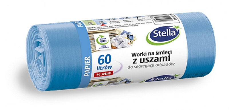 Worki z uszami STELLA, do segregacji odpadów papierowych, 60 l, 14 szt., niebieskie