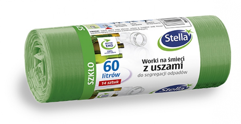 Worki z uszami STELLA, do segregacji szkła, 60 l, 14 szt., zielone