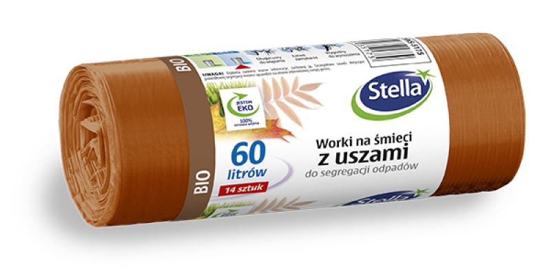 Worki z uszami STELLA, do segregacji odpadów bio, 60 l, 14 szt., brązowe