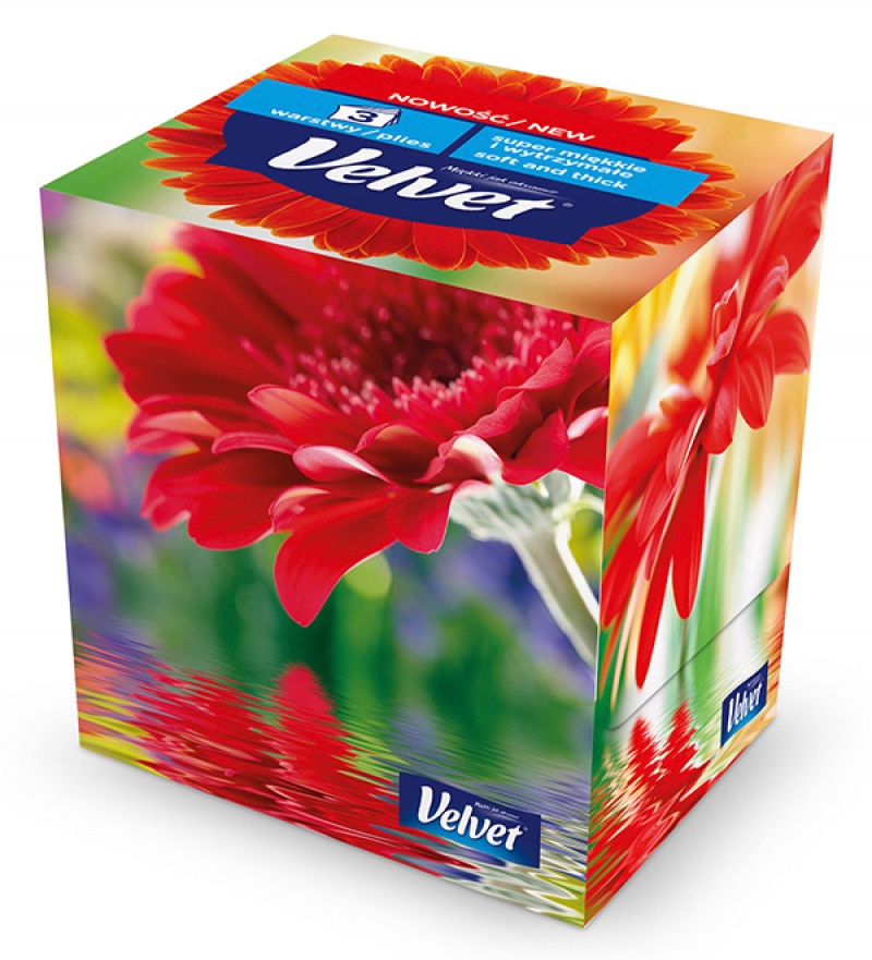 Chusteczki kosmetyczne celulozowe VELVET Cube Style, 3-warstwowe, 60 listków, biały CHK005