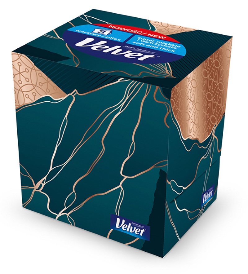 Chusteczki kosmetyczne celulozowe VELVET Cube Style, 3-warstwowe, 60 listków, biały CHK005