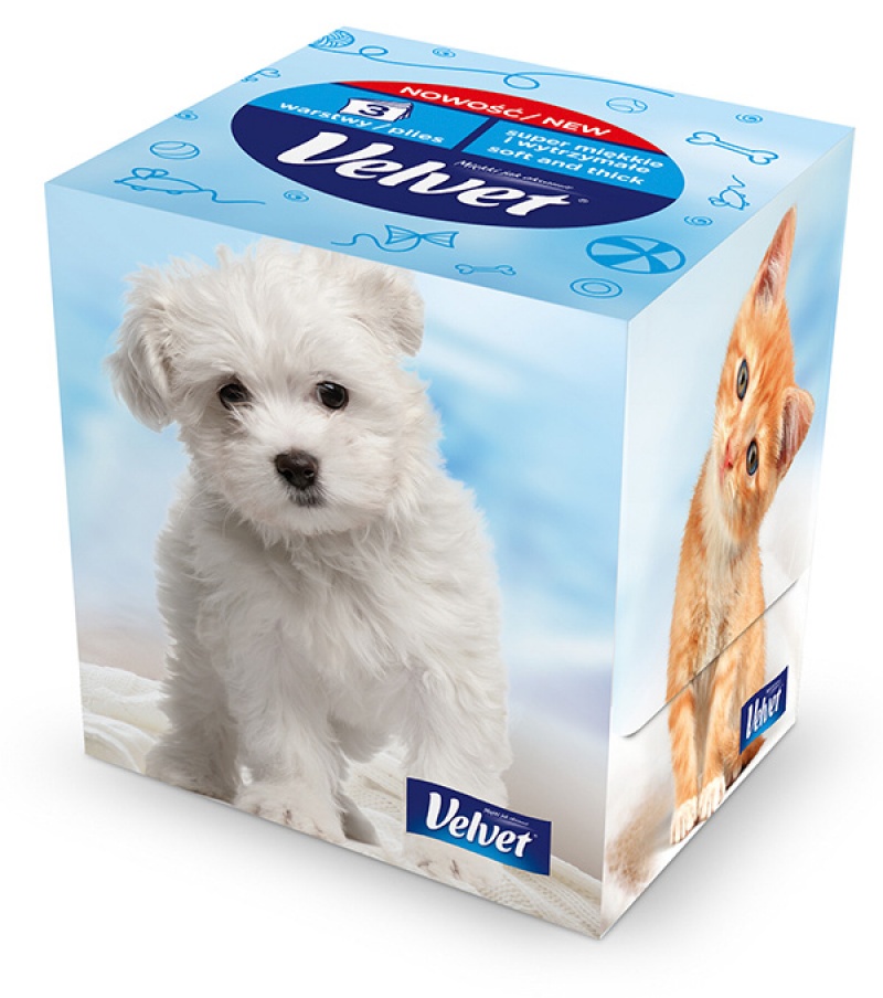 Chusteczki kosmetyczne celulozowe VELVET Cube Style, 3-warstwowe, 60 listków, biały CHK005