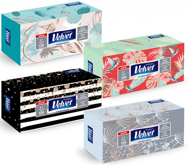 Chusteczki kosmetyczne celulozowe VELVET Trendy, 3-warstwowe, 120 listków, biały CHK006