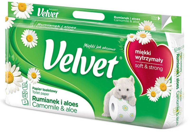 Papier Toaletowy celulozowy VELVET Rumianek i Aloes,  3-warstwowy, 8szt., biały