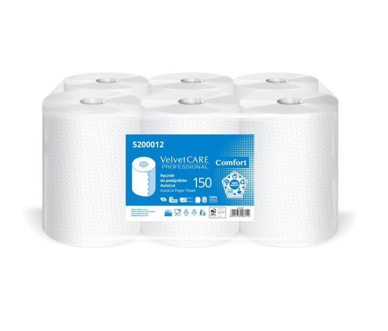 Ręcznik do podajników VELVET AutoCut, celulozowe, 2-warstwowe, śr. 19cm, 6rolek x 150m, biały