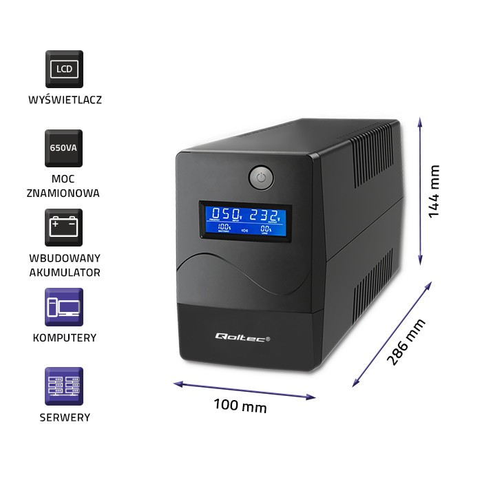 Zasilacz awaryjny UPS | Monolith | 650VA | 360W | LCD | USB |    RJ45