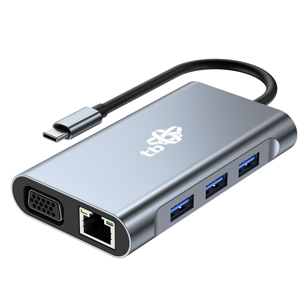Adapter USB C 8w1 HDMIx2 USB VGA RJ45 PD