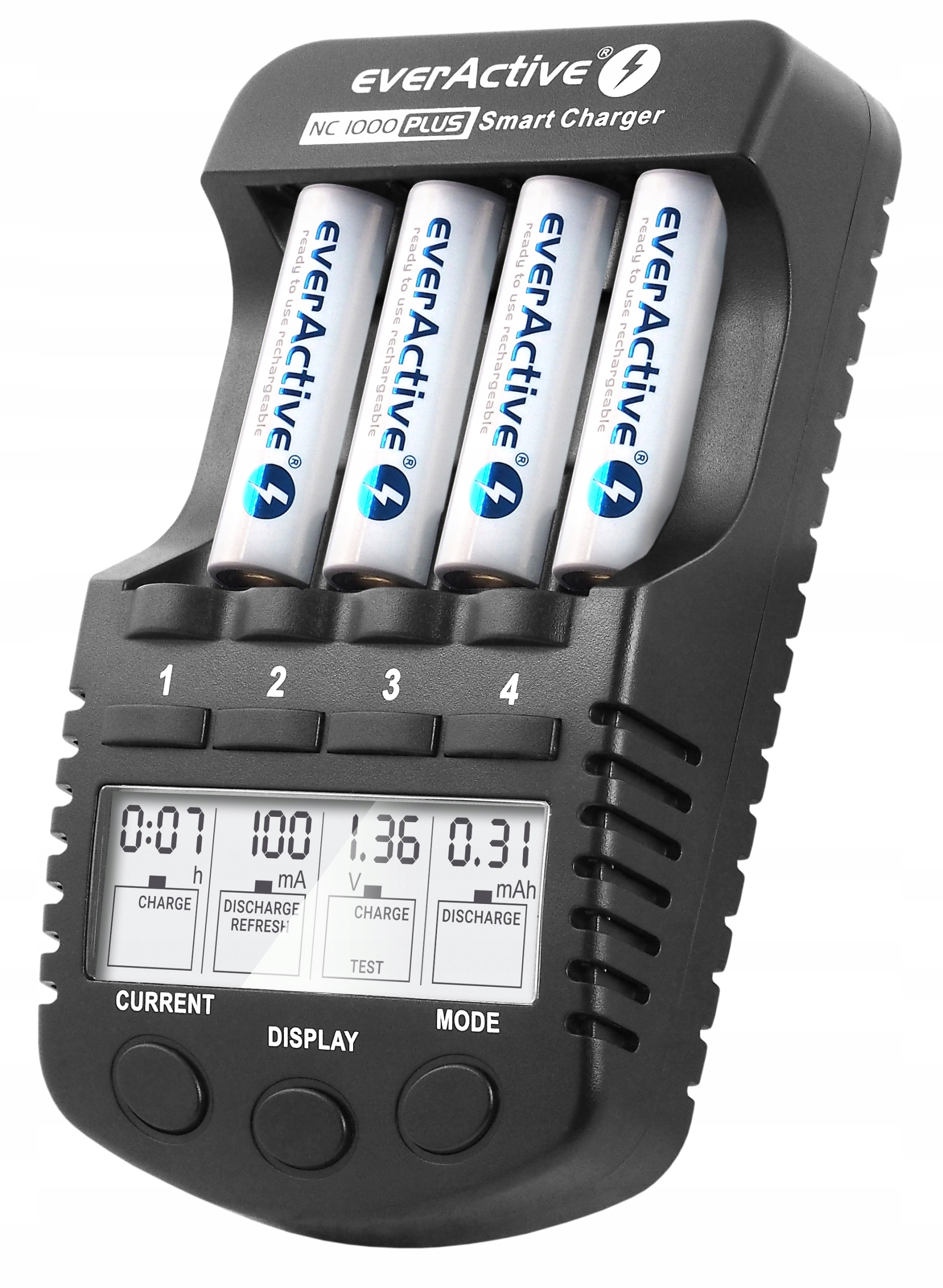 Ładowarka do akumulatorków Ni-MH EVERACTIVE AA/AAA NC-1000 Plus, 4 kanały