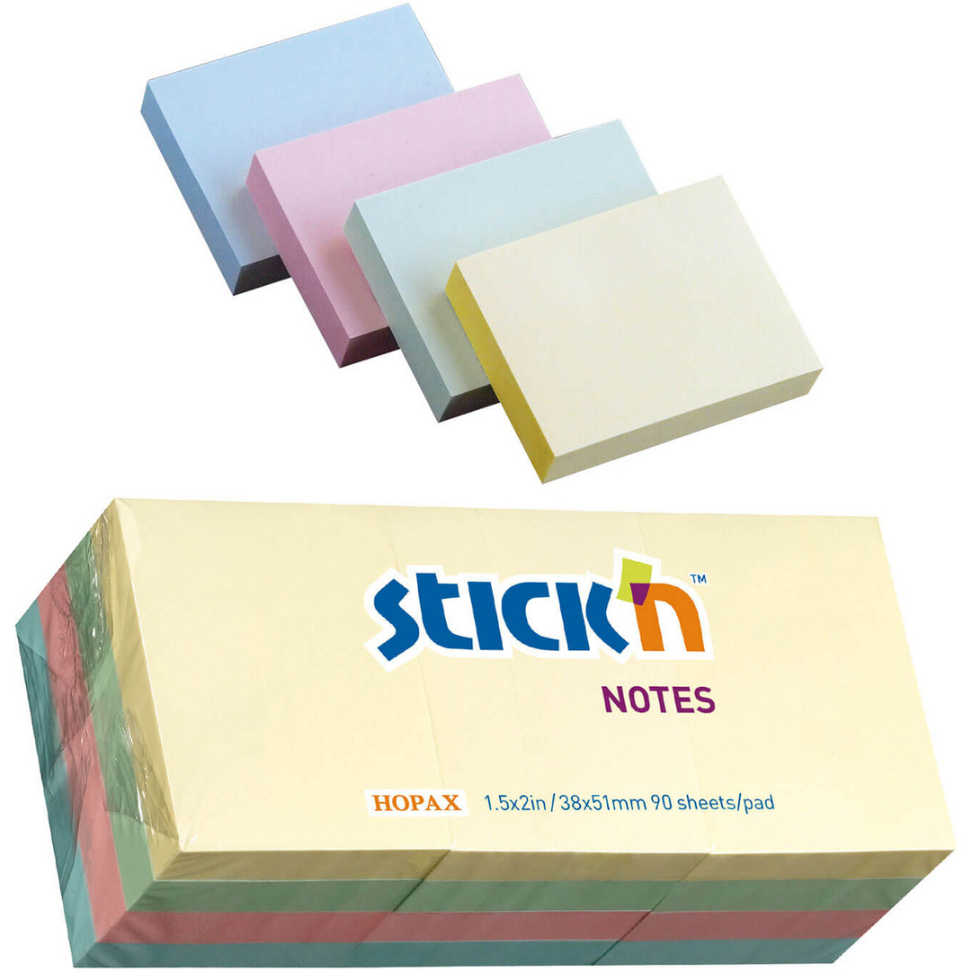 Bloczki STICK"N 38x51mm mix pastelowy 12bloczków x 100 kartek 21531