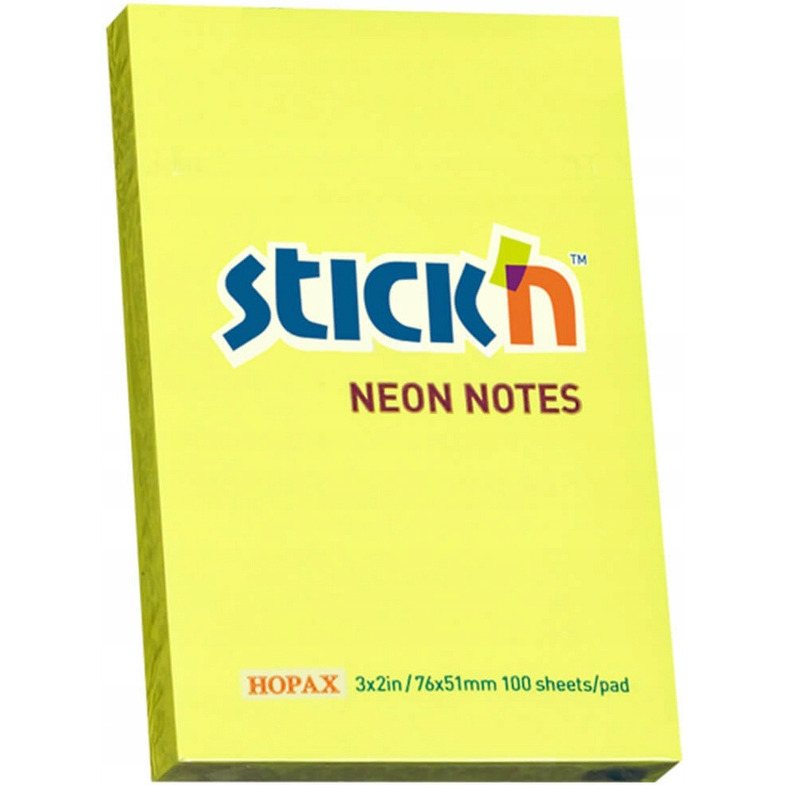 Bloczek STICK"N 76x51mm żółty neon 100k 21132