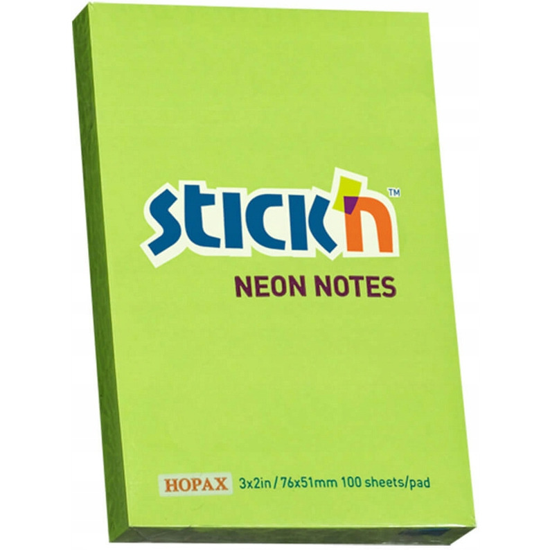 Bloczek STICK"N 76x51mm zielony neon 100k 21163 STICK"N