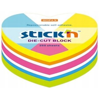 NOTES SERCE, 64X67MM, MIX 5 KOL. NEON+BIAŁY, 250KART. 21836