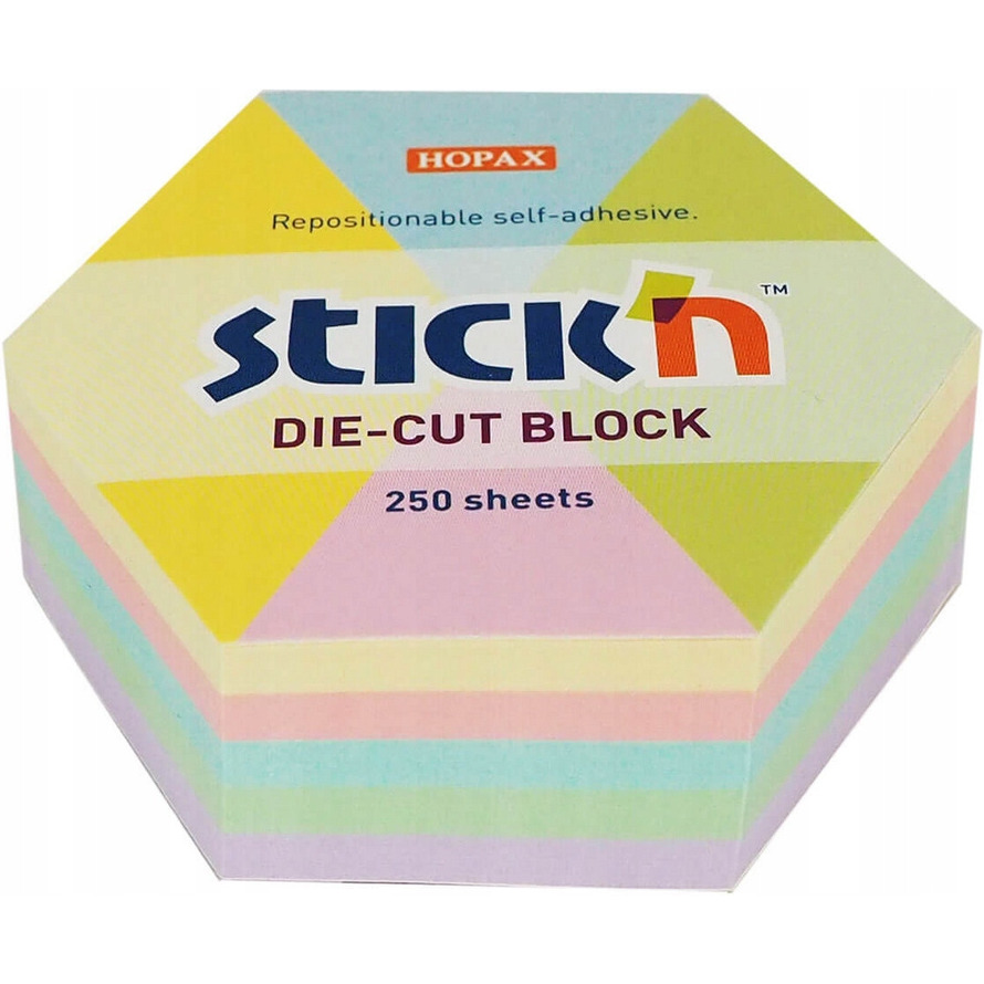 NOTES SZEŚCIOKĄT, 61X70MM, MIX 5 KOL. PASTELOWYCH, 250KART 21826