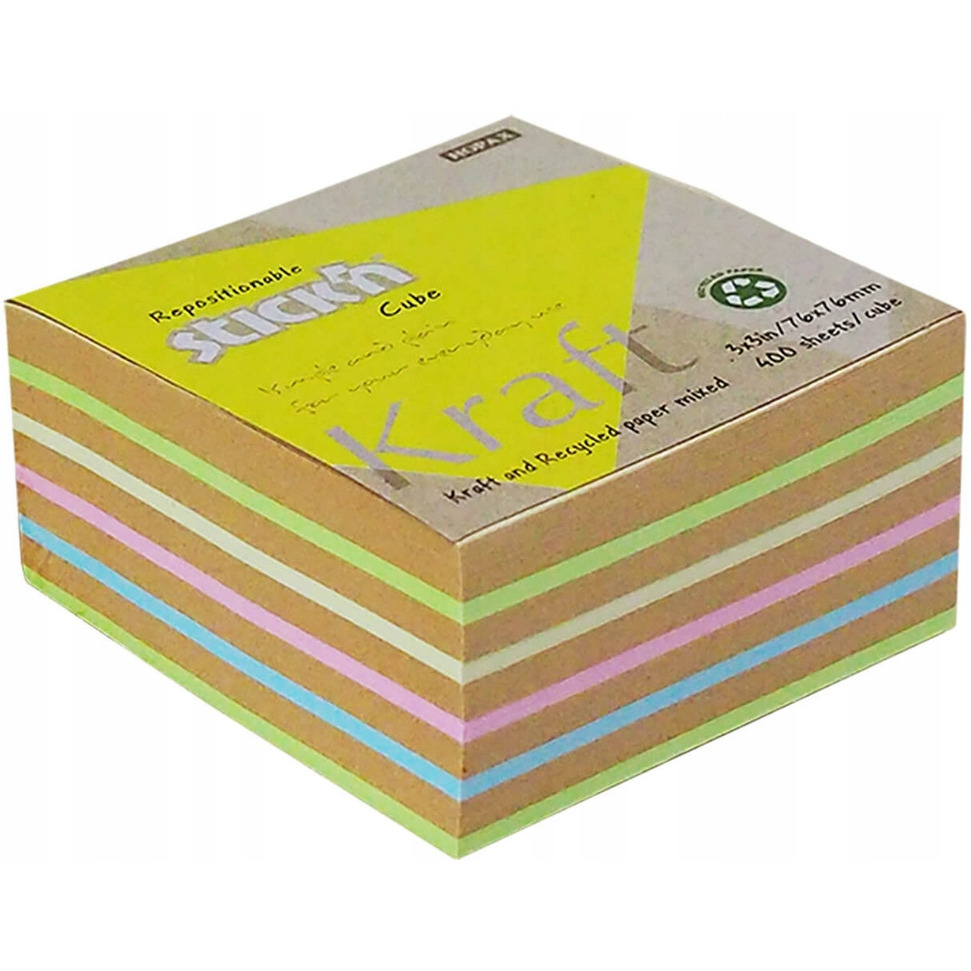 NOTES KOSTKA KRAFT 76X76MM, 5 KOLORÓW, 400 KART. 21824