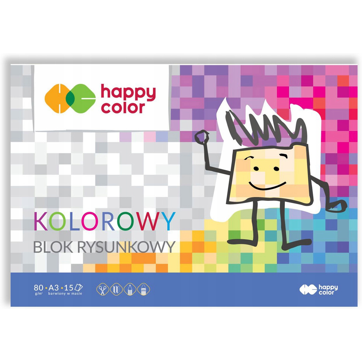 Blok rysunkowy kolorowy A3, 80g; HA 3708 3040-09 HAPPY COLOR
