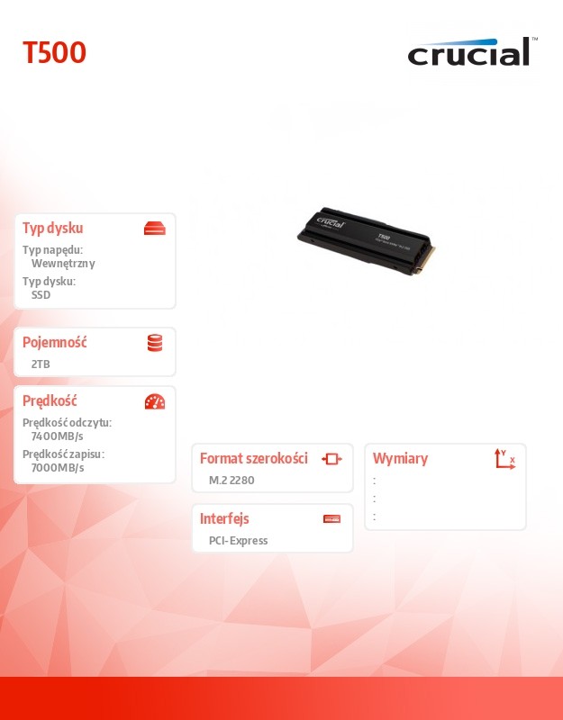 Dysk T500  2TB M.2 NVMe 2280 PCIe40 7400/7000 Radiator