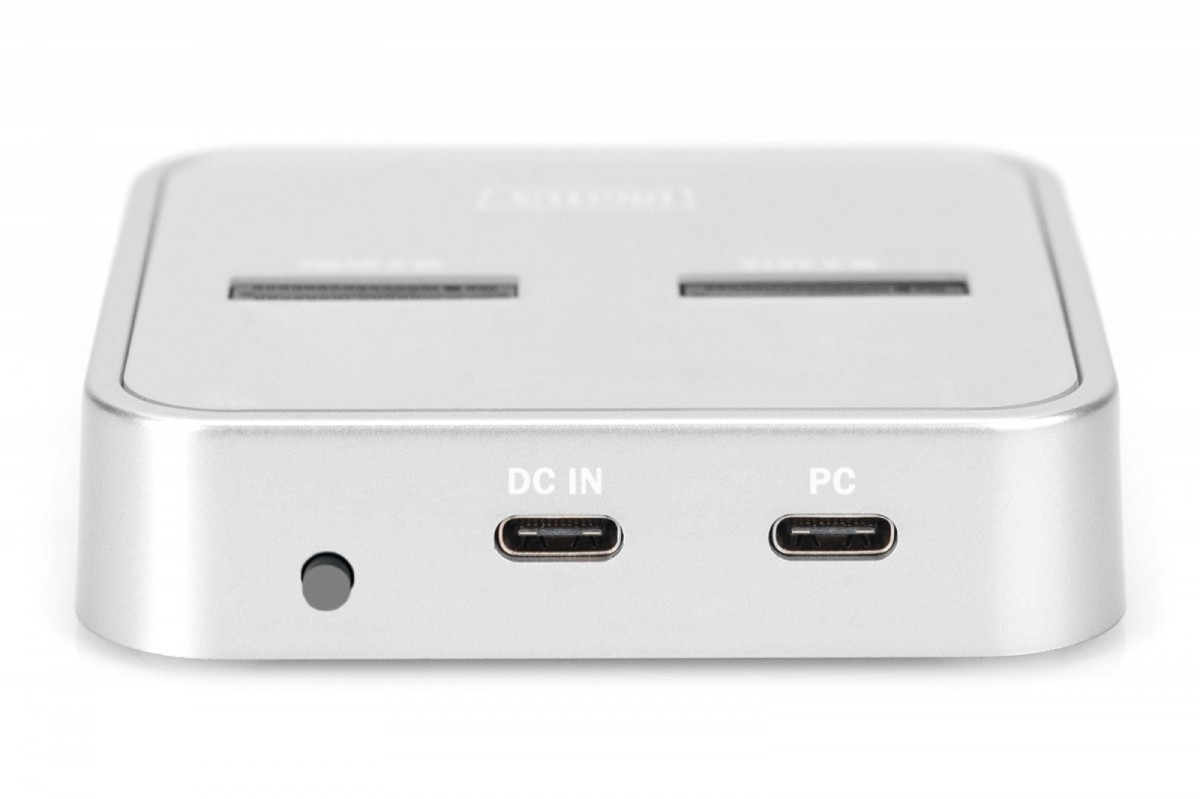 Stacja dokująca do dysków SSD M.2 NVMe + M.2 SATA z czytnikiem kart SD-Express, USB-C, Srebrna