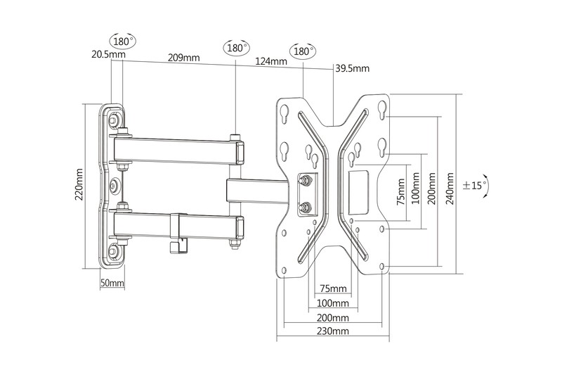 Uchwyt ścienny pojedynczy, 1xLCD, max. 42", max. obciążenie 30kg, uchylny