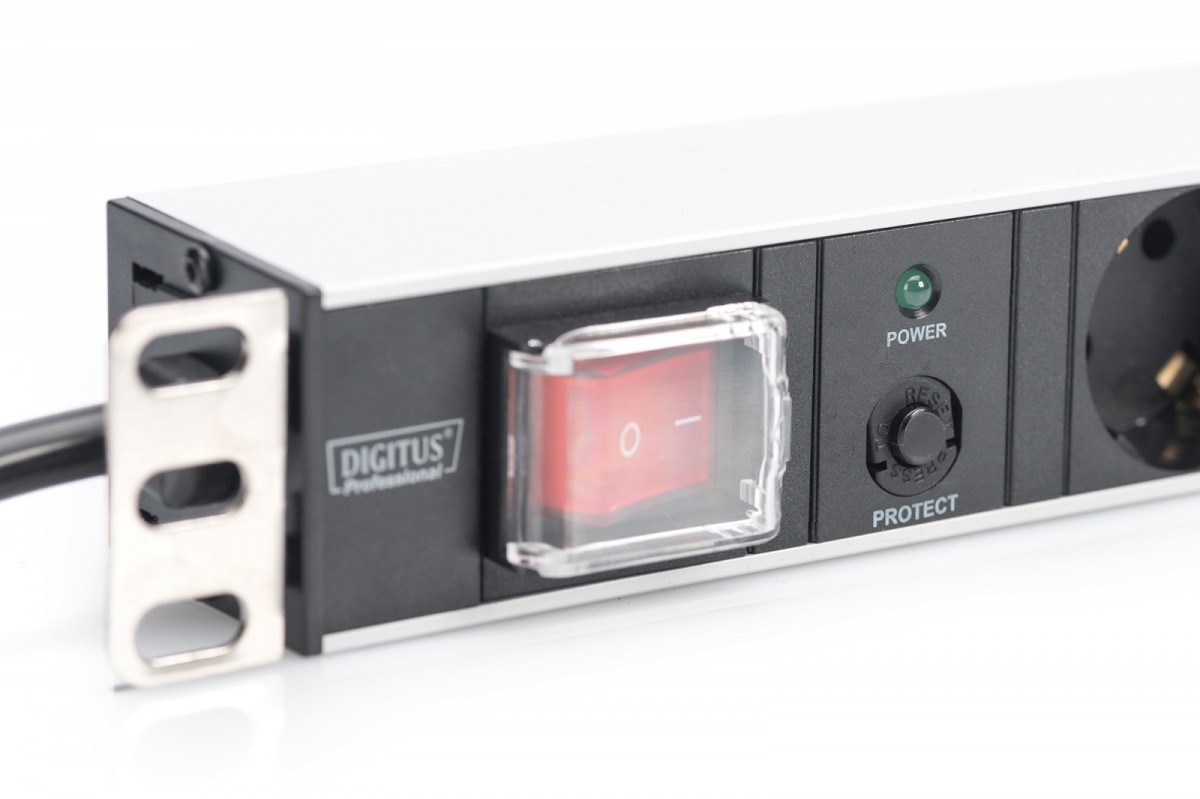 Listwa zasilająca PDU 19" Rack, 7x gniazdo schuko, 2.0m, 1x wtyk unischuko, 16A, wł./wył., zabezpieczenie przeciążeniowe, profil aluminiowy