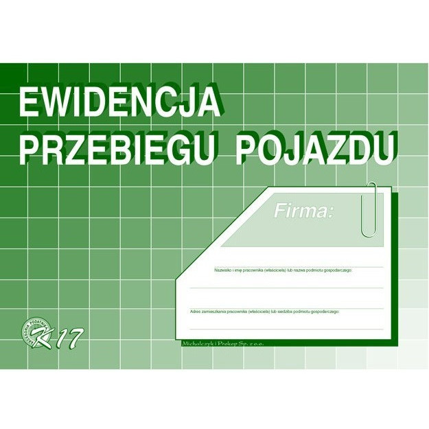 K-17 Ewidencja przebiegu pojazdu (bez kosztów) A5 MICHALCZYK&PROKOP