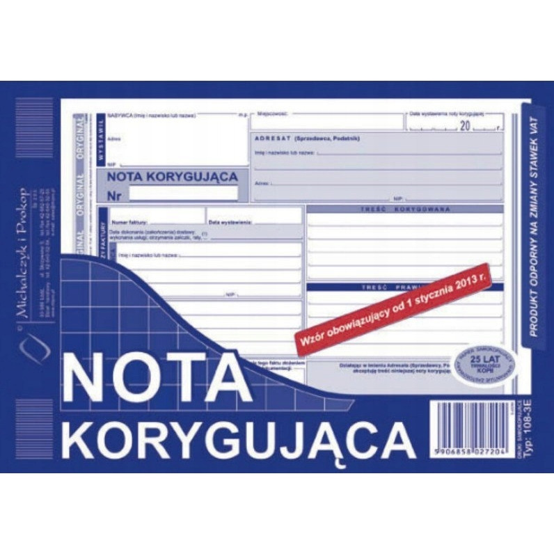 NK NOTA KORYGUJACA VAT 108-3-U