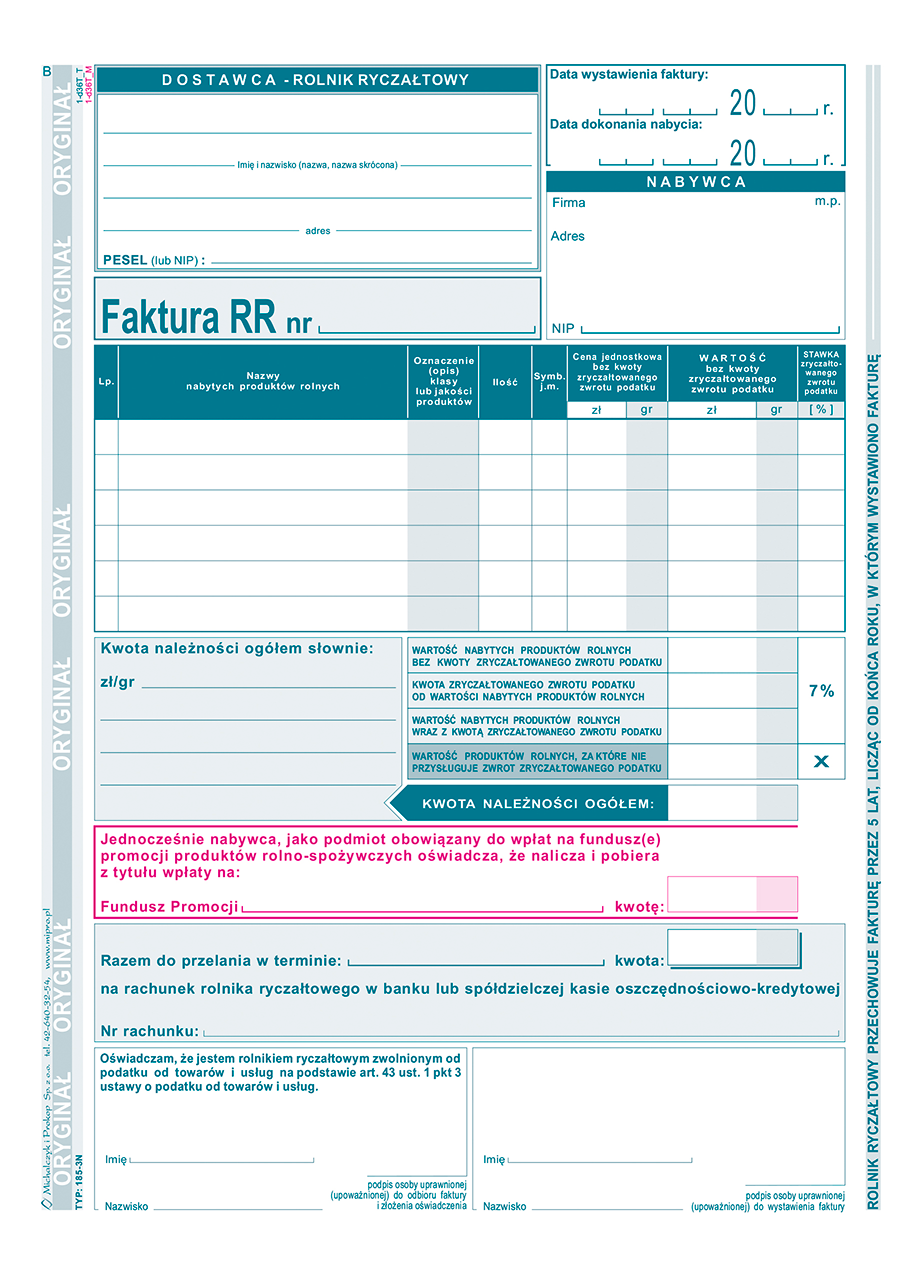 DRUK Faktura VAT RR MICHALCZYK&PROKOP A5 80 kartek 185-3
