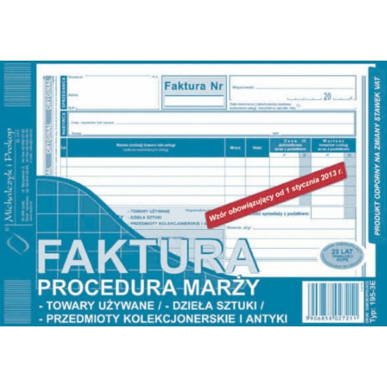 DRUK Faktura procedura marży towary używane A5 (o+1k) MICHALCZYK 195-3E
