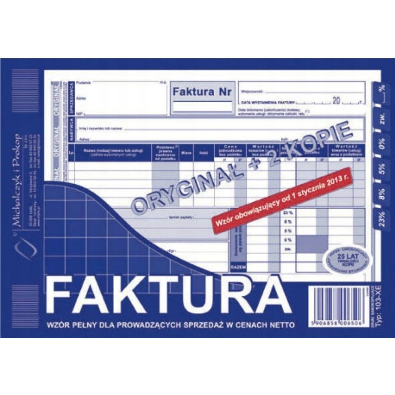 DRUK Faktura VAT MICHALCZYK&PROKOP A5 80 kartek 103-XE