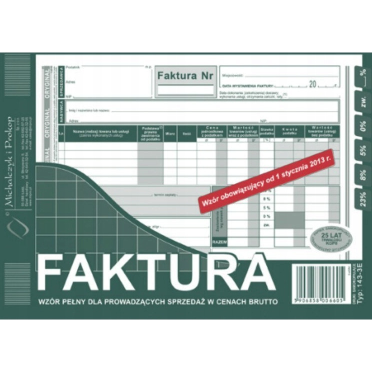DRUK Faktura VAT MICHALCZYK&PROKOP A5 80 kartek 143-3E