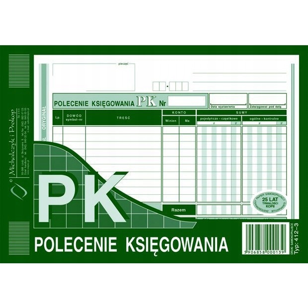 412-3 Polecenie Księgowania MICHALCZYK&PROKOP A5 80 kartek