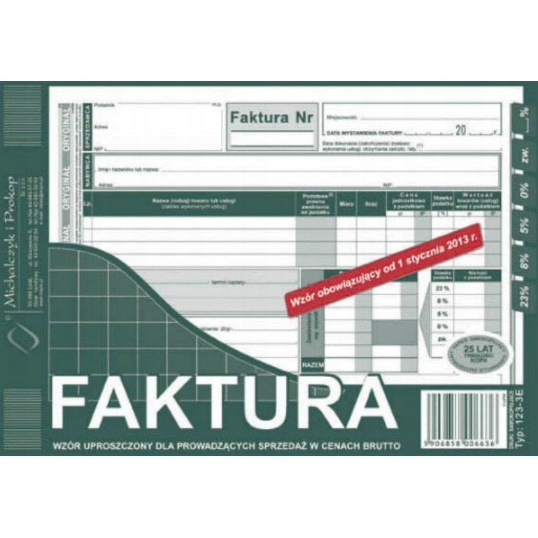 DRUK Faktura VAT MICHALCZYK&PROKOP 2/3 A5 80 kartek 123-3E