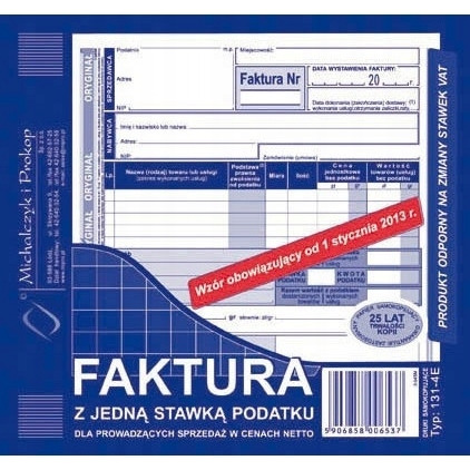 DRUK Faktura z jedną stawką podatku sprzedaż w netto 2/3A5 MICHALCZYK 131-4E