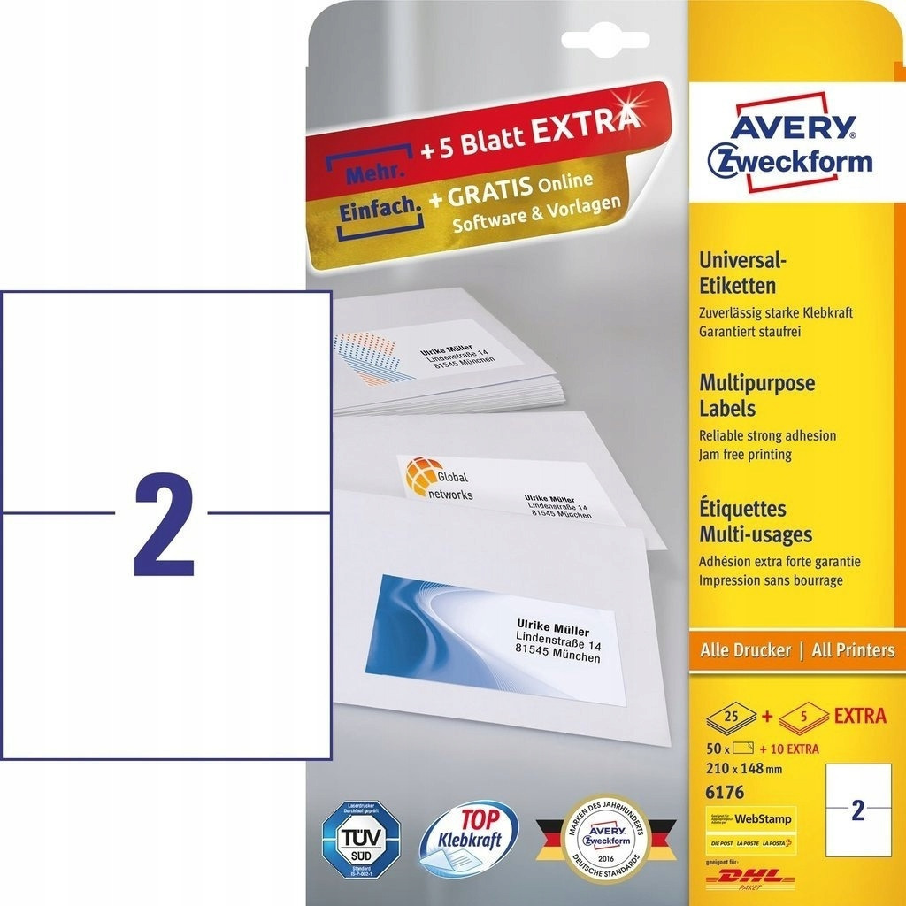 Etykiety ZF A4 210x148mm białe 6176 AVERY ZWECKFORM (30 arkuszy)