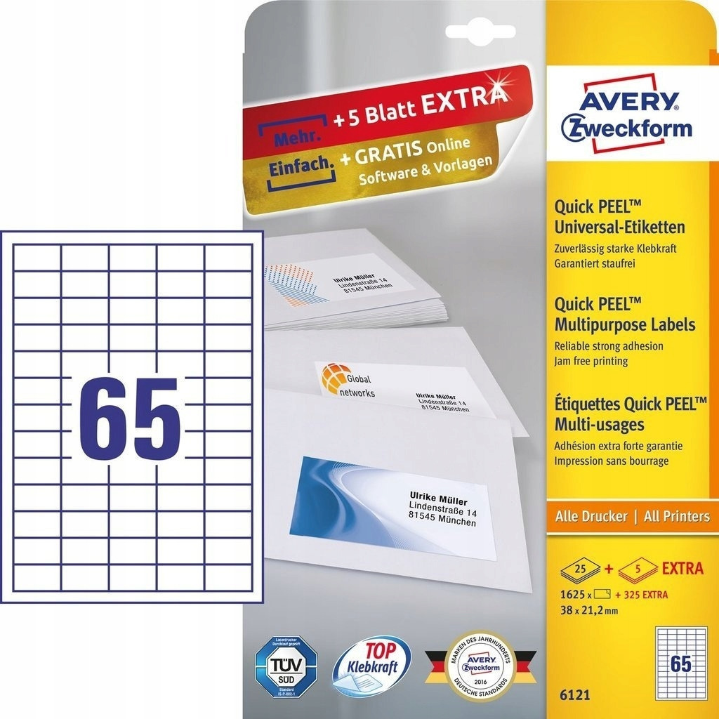 Etykiety ZF A4 38x212mm białe 6121 AVERY ZWECKFORM (30 arkuszy)