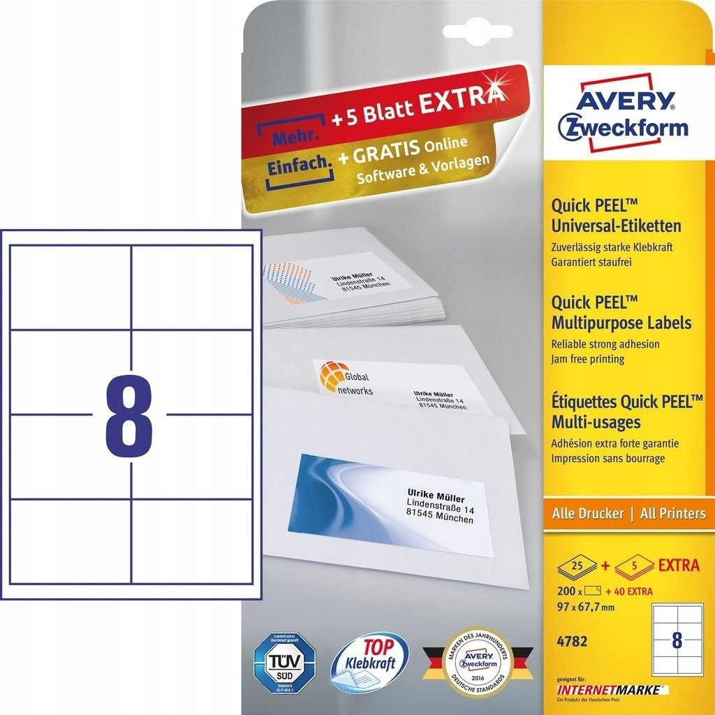 Etykiety ZF A4 97x677mm białe 4782 AVERY ZWECKFORM (30 arkuszy)